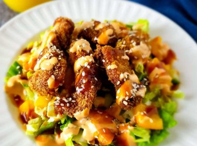 Crispy Chicken Katsu Salad with Spicy Sriracha Mayo
